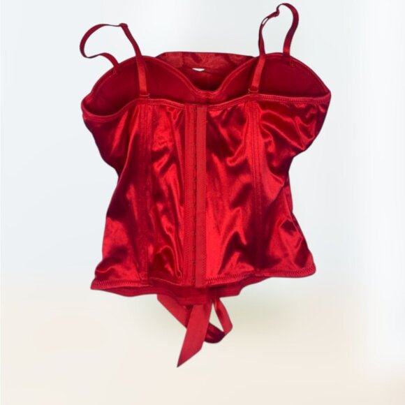 Gothic Bright Red Lace Up Adjustable Padded 3 Hook Corset Women's Size M - Picture 2 of 11